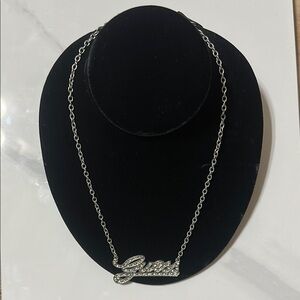 VINTAGE Guess Silver Script Pendant Necklace